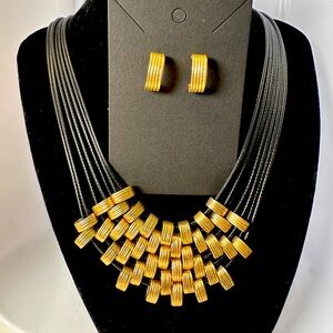Necklace, Gold w/Black cord, with Matching Post Earrings - Christopher & Banks
